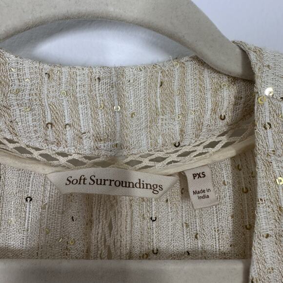 Soft Surroundings Womens XSP Cream Sequin Topper 3/4 Sleeve Spring Cardigan - Picture 4 of 6